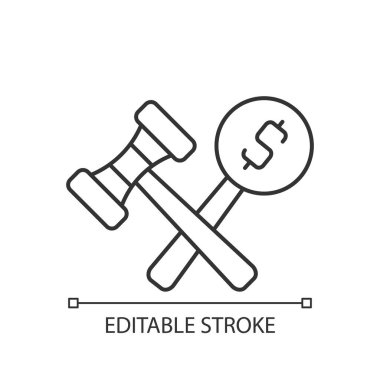 Açık arttırma doğrusal simgesi. Eşya için rekabetçi teklif. Mülkiyet ve antika pazarlığı. İnce çizgi özelleştirilebilir illüstrasyon. Contour sembolü. Vektör izole çizim. Düzenlenebilir vuruş
