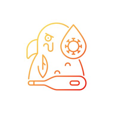 Psittakoz gradyan doğrusal vektör simgesi. Papağan ateşi, ornitoz. Zoonotik kuş hastalığı. Evcil kuş enfeksiyonu. İnce çizgi renk sembolü. Modern tarz pictogram. Vektör izole çizimi