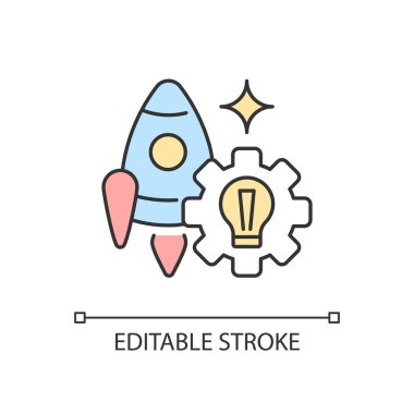 RGB renk simgesini başlat. Küçük işletme vakfı. Şirket geliştirme planı. Yenilikçi iş modeli. Takım projesi başlıyor. İzole vektör çizimi. Basit bir çizgi çizimi. Düzenlenebilir vuruş