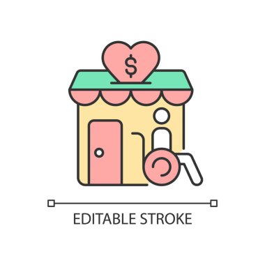 Pasifleştirilmiş RGB renk simgesi için hibe. Engelli insanlar için maddi destek. Küçük işletmeler için para katkısı. İzole vektör çizimi. Basit bir çizgi çizimi. Düzenlenebilir vuruş