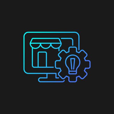 Karanlık tema için web sitesi oluşturma gradyan vektör simgesi. Küçük işletme gelişimi. Çevrimiçi pazar yeri. Şirket büyümesi. İnce çizgi renk sembolü. Modern tarz pictogram. Vektör izole çizimi