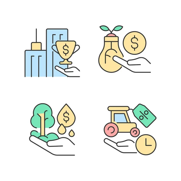 Grant Investment Rgb Color Icons Set Small Business Financial Support — Stock Vector