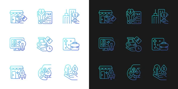 Small Business Financial Support Gradient Icons Set Dark Light Mode — Stock Vector