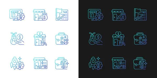 Small Business Development Support Gradient Icons Set Dark Light Mode — Stock Vector