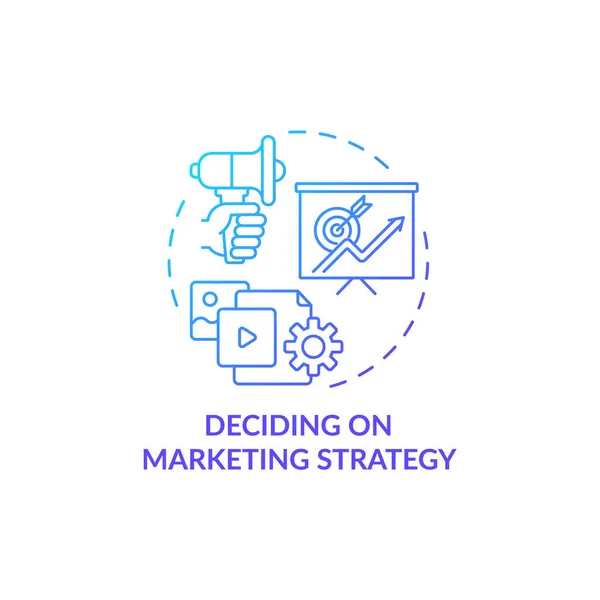 Decidir Sobre Estrategia Marketing Icono Concepto Gradiente Azul Plan Publicitario — Vector de stock