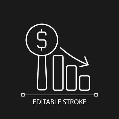 Karanlık tema için Hollanda müzayede lineer simgesi. Düşen fiyatlar. Pazarlık tipi. Saat açık arttırması. İnce çizgi özelleştirilebilir illüstrasyon. Gece modu için izole vektör kontur sembolü. Düzenlenebilir vuruş
