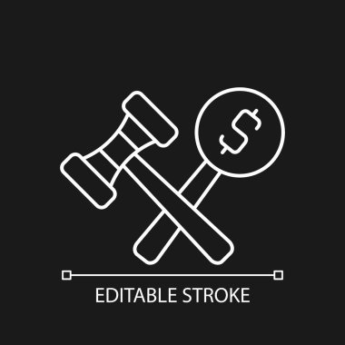 Karanlık tema için açık artırma doğrusal simgesi. Eşya için rekabetçi teklif. Mülkiyet için pazarlık. İnce çizgi özelleştirilebilir illüstrasyon. Gece modu için izole vektör kontur sembolü. Düzenlenebilir vuruş