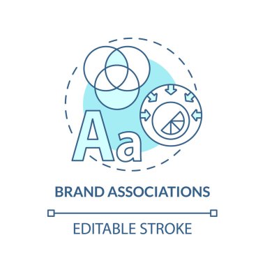Marka çağrışımları mavi konsept ikonu. Müşteri deneyimleriyle bağlantı. Strateji yararına. Marka planlama soyut fikir ince çizgi çizimi. Vektör izole edilmiş dış hat renk çizimi. Düzenlenebilir vuruş
