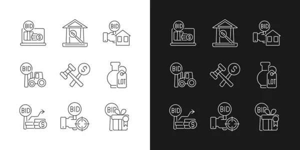 Types Bargaining Linear Icons Set Dark Light Mode Auction House — Stock Vector