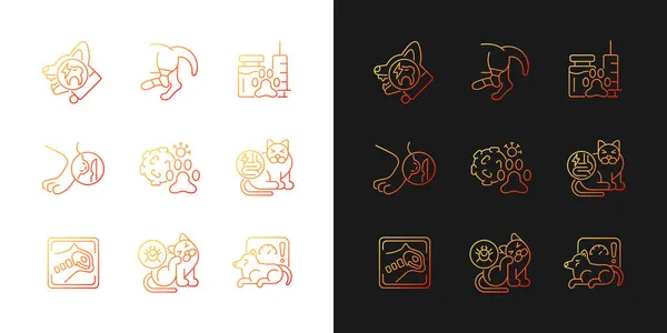 Pet Physical Injuries Gradient Icons Set Dark Light Mode Domestic — Stock Vector