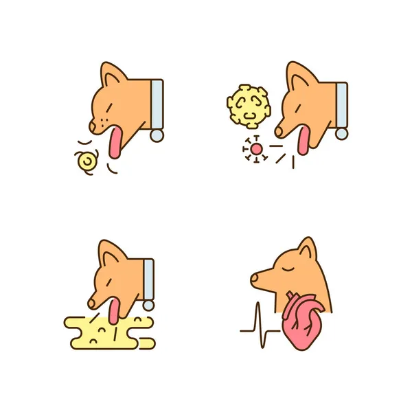 Conjunto Iconos Color Rgb Enfermedad Estomacal Mascota Problemas Vómitos Tos — Archivo Imágenes Vectoriales