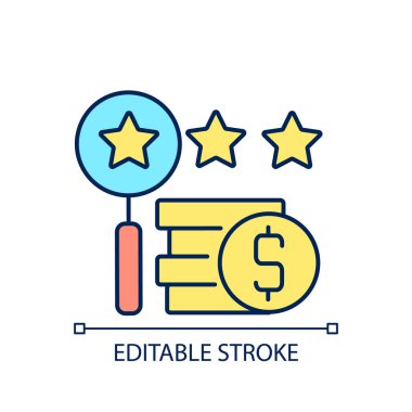 Değer biçme işlemi RGB renk simgesi. Eşya uzmanlığı. Antika ve eşyaları inceleyin ve inceleyin. Değerlendirme ve değerlendirme. İzole vektör çizimi. Basit bir çizgi çizimi. Düzenlenebilir vuruş