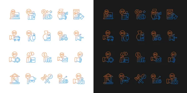 Icônes Gradient Vente Aux Enchères Réglées Pour Mode Sombre Clair — Image vectorielle