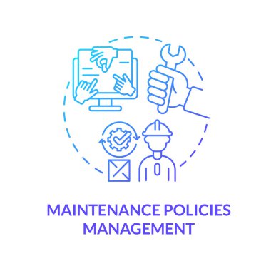 Bakım politikaları yönetimi mavi gradyan konsept simgesi. Operasyon ekipmanları için kontrol. Operasyon yönetimi soyut fikir ince çizgi çizimi. Vektör izole edilmiş dış çizgi renk çizimi