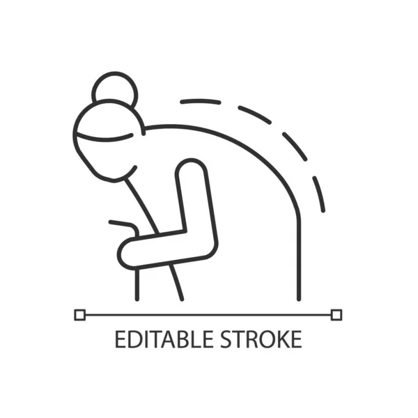 Kyphosis Lineair Pictogram Omkeren Kromming Van Wervelkolom Ouderen Met Rugklachten — Stockvector