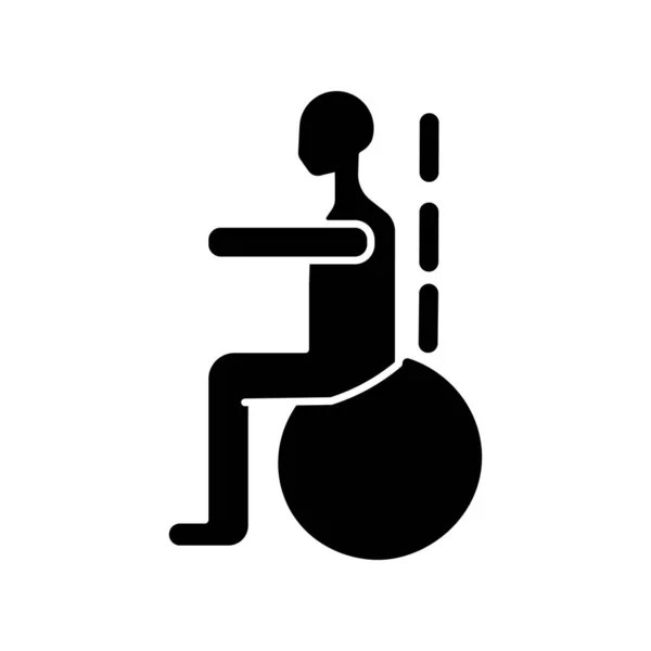 Gimnasio Bola Ejercicios Icono Glifo Negro Prevención Escoliosis Núcleo Pelota — Vector de stock