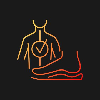 Karanlık tema için ortotik gradyan vektör simgesi. Ayak ortopedisi. Ayak pedi. Skolyoz önleme. Ağrı kesici. İnce çizgi renk sembolü. Modern tarz pictogram. Vektör izole çizimi