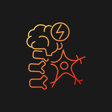 Karanlık tema için nörokas gradyan vektör simgesi. Beyin ve sinir hasarı. Nörolojik hastalık. Kas bozukluğu. İnce çizgi renk sembolü. Modern tarz pictogram. Vektör izole çizimi