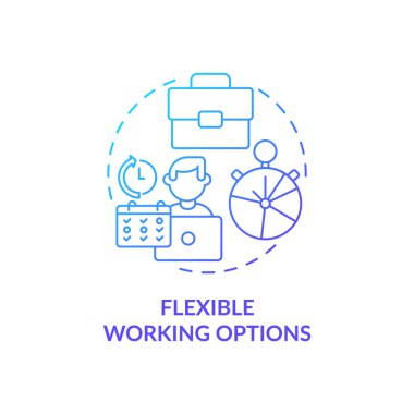 Esnek çalışma seçenekleri mavi gradyan konsept simgesi. Çalışan, soyut fikirlerin ince çizgilerini çizer. Uzaktan kumanda evde çalışıyor. Ofis işyeri. Vektör izole edilmiş dış çizgi renk çizimi