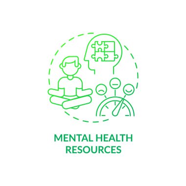 Zihinsel sağlık kaynakları yeşil gradyan konsept ikonu. Çalışanlar soyut fikirlerin ince çizgi çiziminden faydalanır. İşyerinde olmak. İş tatmini. Vektör izole edilmiş dış çizgi renk çizimi