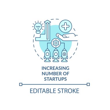 Girişim konsepti simgesi sayısı artıyor. Yenilikçi bir iş başlatın. Girişimcilik gelişimi soyut fikir ince çizgi çizimi. Vektör izole edilmiş dış hat renk çizimi. Düzenlenebilir vuruş