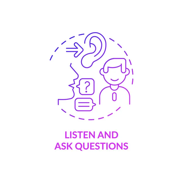 Escuchar Hacer Preguntas Icono Concepto Gradiente Púrpura Preparación Entrevista Trabajo — Archivo Imágenes Vectoriales