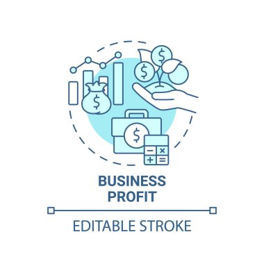 İş kârı mavi konsept ikonu. Girişim finans ve ekonomi soyut fikir ince çizgi çizimi. Sosyal organizasyon. Şirket gelirleri. Vektör izole edilmiş dış hat renk çizimi. Düzenlenebilir vuruş