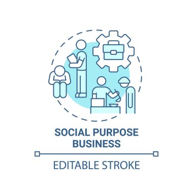 Sosyal amaçlı iş mavi konsept simgesi. Toplumsal girişimcilik türünde soyut bir fikir ince çizgi çizimi. Görev fonu ve finansman. Vektör izole edilmiş dış hat renk çizimi. Düzenlenebilir vuruş
