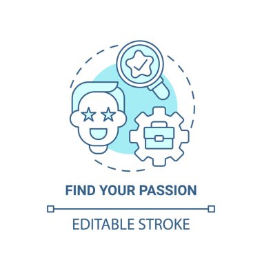 Tutku mavi konsept ikonunu bul. Sosyal girişimcilik soyut fikir ince çizgi çizimi. Başlatılıyor. Motivasyon ve teşvik. Vektör izole edilmiş dış hat renk çizimi. Düzenlenebilir vuruş