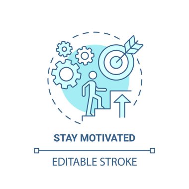 Motive olmuş mavi konsept ikonu olarak kal. Sosyal girişimciliğe başlamak soyut fikir ince çizgi çizimi. İlham, iyimserlik. Hedeflerinize ulaşın. Vektör izole edilmiş dış hat renk çizimi. Düzenlenebilir vuruş