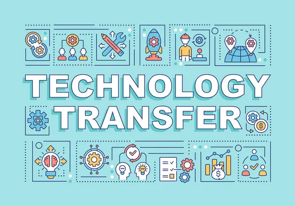 Baner Pojęć Transferu Technologii Proces Rozpowszechniania Danych Infografika Liniowymi Ikonami — Wektor stockowy
