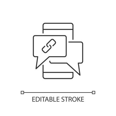 Dijital iletişim doğrusal simgesi. Anında mesajlaşma. İşbirlikçi kültür. E-iletişim. İnce çizgi özelleştirilebilir illüstrasyon. Contour sembolü. Vektör izole çizim. Düzenlenebilir vuruş