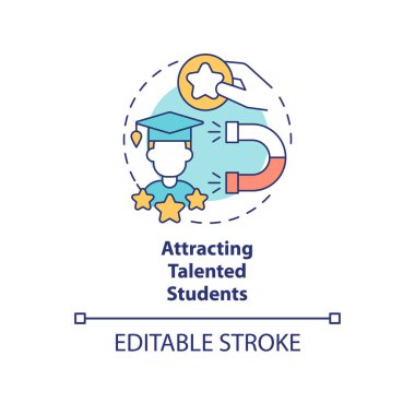 Yetenekli öğrencilerin konsept ikonu. Üniversite ve şirket işbirliği. Mezun olmak, soyut fikirler, ince çizgiler çizmek. Vektör izole edilmiş dış hat renk çizimi. Düzenlenebilir vuruş