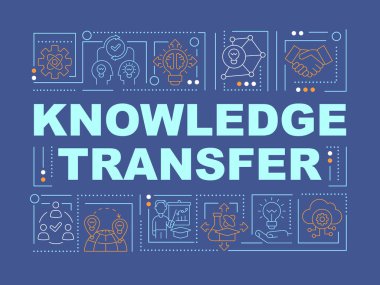 Knowledge sharing word concepts banner. Personal experience dissemination. Infographics with linear icons on blue background. Isolated creative typography. Vector outline color illustration with text clipart