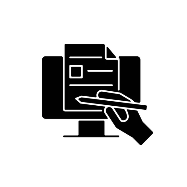 Icono Glifo Negro Escritura Digital Preparando Documento Por Computadora Compartir — Vector de stock