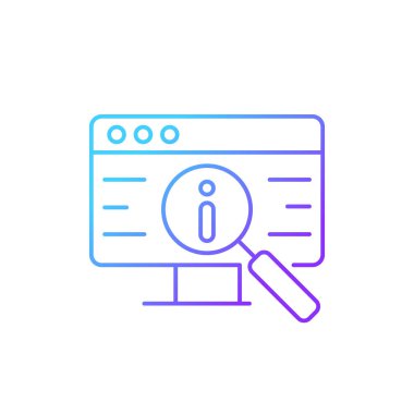 Çevrimiçi gradyan doğrusal vektör simgesi araştırılıyor. İnternet üzerinden veri topla. İnternet tabanlı kaynaklar. İnce çizgi renk sembolü. Modern tarz pictogram. Vektör izole çizimi