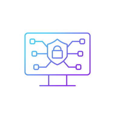 Çevrimiçi güvenlik gradyan doğrusal vektör simgesi. İnternet bağlantısı sağlanıyor. Ağı koruyorum. Güvenlik bilinci. İnce çizgi renk sembolü. Modern tarz pictogram. Vektör izole çizimi