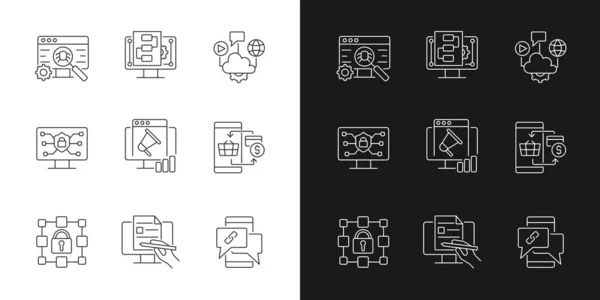 Lineare Icons Für Digitale Kompetenz Für Den Dunklen Und Hellen — Stockvektor