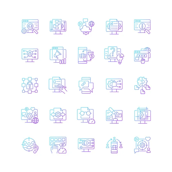 Jeu Icônes Vectorielles Linéaires Gradient Compétences Numériques Acquérir Des Compétences — Image vectorielle