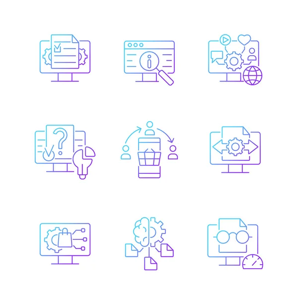 Conjunto Iconos Vectoriales Lineales Gradiente Habilidades Alfabetización Digital Gestionar Contenido — Vector de stock