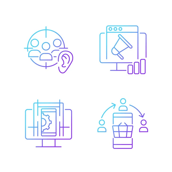 Ensemble Icônes Vectorielles Linéaires Gradient Compétence Numérique Écoute Active Recherche — Image vectorielle