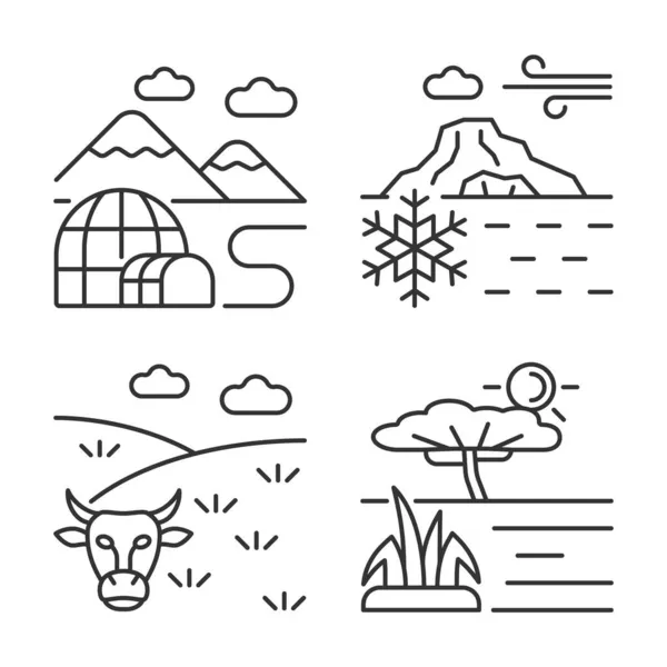Set Icone Lineari Delle Zone Climatiche Regioni Meridionali Settentrionali Condizioni — Vettoriale Stock