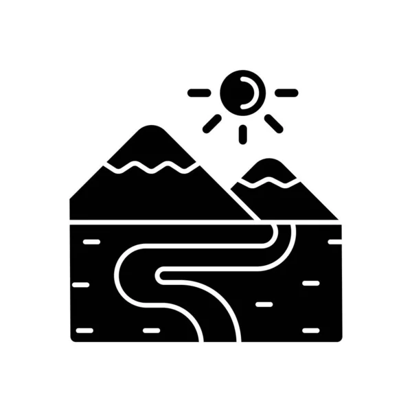 Talschwarzes Glyphen Symbol Tiefland Länglich Niedrige Landform Gebiet Zwischen Hügeln — Stockvektor