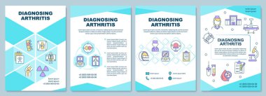Artrit broşürü teşhisi konuyor. Belirtiler ve tedavi. Broşür, broşür, broşür baskısı, doğrusal simgelerle kaplama tasarımı. Sunum için vektör düzenleri, yıllık raporlar, reklam sayfaları