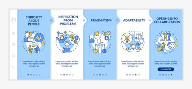 Gemideki vektör şablonundaki sosyal girişimcilik özellikleri. Simgeli ilgili mobil web sitesi. Web sayfasında 5 basamaklı ekranlar. Doğrusal çizimlerle sosyal iş rengi kavramı