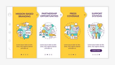 Gemideki sosyal girişimcilik şablonu için faydalar. Simgeli ilgili mobil web sitesi. Web sayfasında 4 basamaklı ekranlar. Doğrusal illüstrasyonlarla renk kavramını geliştirir