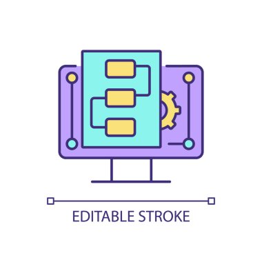 Dijital proje yönetimi RGB renk simgesi. Kaynakları düzenlemek. Çevrimiçi projeleri yönetiyorum. İlerleme gözlemleniyor. İzole vektör çizimi. Basit bir çizgi çizimi. Düzenlenebilir vuruş