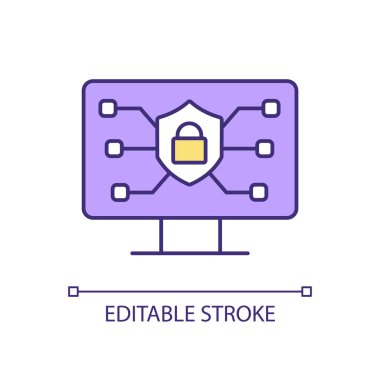 Çevrimiçi güvenlik RGB renk simgesi. İnternet bağlantısı sağlanıyor. Kablosuz ağı koruyorum. Güvenlik bilinci. İzole vektör çizimi. Basit bir çizgi çizimi. Düzenlenebilir vuruş