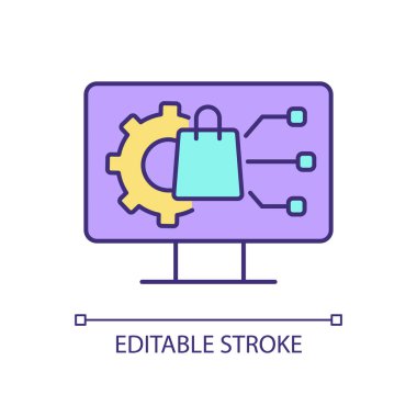 Dijital ürün yönetimi RGB renk simgesi. Üretim yaşam döngüsü gelişimi. Etkinlik testi. Çevrimiçi marka. İzole vektör çizimi. Basit bir çizgi çizimi. Düzenlenebilir vuruş