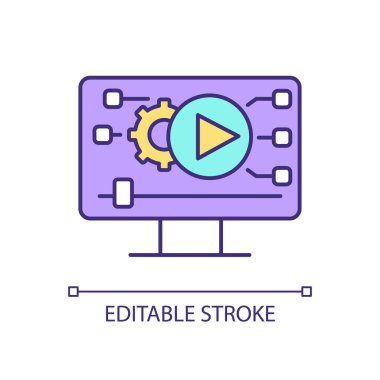 Video yapımı RGB renk simgesi. Sosyal medya içeriği oluşturulması. Dijital teknoloji. Online nişan. Video pazarlama stratejisi. İzole vektör çizimi. Basit bir çizgi çizimi. Düzenlenebilir vuruş